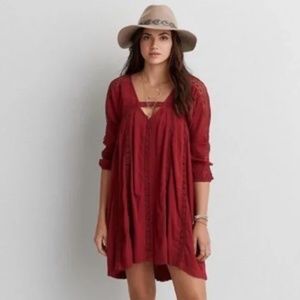 American Eagle Babydoll Dress, Lace Boho Longsleeve Peasant